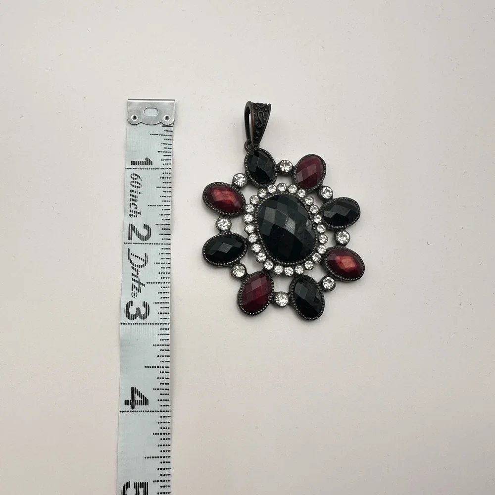 Vintage Y2K Silver‎ Tone Floral Pendant Rhinestone Statement Women's Jewelry